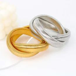 USENSET Fashion Dou Flexible Bracelet Stainless Steel Gold Plated Stacking Double Bracelet Interlocking Stretch Bangle