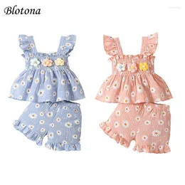 Zestawy odzieży Blotona Baby Girl Summer 2pcs Stroje Warzane rękawe bez rękawów Daisy Print Tank Tops Set Set Sweet Ubrania 3-24m