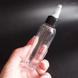 Lagringsflaskor plast 60 ml påfyllningsbar flaska husdjursdjur transparent e vätska med examen mätskala vatten vridning av locket