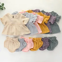 Clothing Sets 0-24M Summer Thin Born Baby Clothes For Girls Set Solid Short Sleeve Tops PP Shorts 2Pcs Infant Outfit 2024