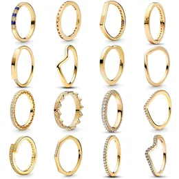 Autentisk passform Pandoras Rings Heart Love Ring 18K Gold Plated Ring Zircon Sparkling Princess Polished Wishbone