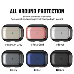 Läderkornsocksockfodral för AirPods Pro2 3Gen 3 Airpod Pro 2 Earphone Chromed Soft TPU Case Air Pods 1 2Gen Fashion Luxury Shell Protector Cover med rem