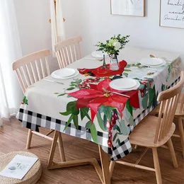 Tala de mesa Cardinals de Natal Cardinals Floral Plaid Rectangle Tocha de mesa de festas Restaurante Navidad Decoration Cobertura redonda à prova d'água