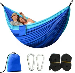 Hammock Tourist Camping Vandring Portable Nylon Parachute Fabric Two Person Beach Hanging Swing Garden Single and Double Hammock 240429