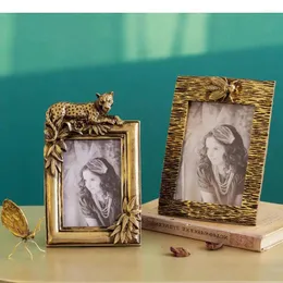 Frames 6/7 Zoll Leoparden dekorative Grenze PO Rahmen Gold für Bilder Nachttisch Tabletop Family Porträt Ornamente Hausdekoration