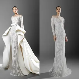 2021 Zuhair Murad Mermaid Wedding Dresses مع قطار قابل للانفصال عن الرقبة الطويلة الأكمام الأكمام الزفاف بالإضافة إلى الحجم فستان الزفاف 196b