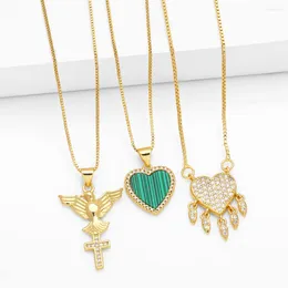 Подвесные ожерелья FLOLA Прибытие Циркона Сердце для женщин Медное золото.