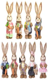 12 인치 인공 빨대 토끼 장식 서있는 토끼 동상을 부활절 테마 파티 홈 정원 장식 용품을위한 당근을 가진 토끼 동상 210911839038