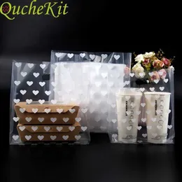 Present Wrap 50 Hjärtformade plast Presentväskor Transparent tjock shopping med handtag kommersiella handväskor Retail Boutique PackagingQ240511