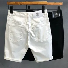 Летнее роскошное прибытие белая уличная одежда корейская модная джинсы для мужчин растягиваемые ткани повседневная одежда мужская шорты 240506