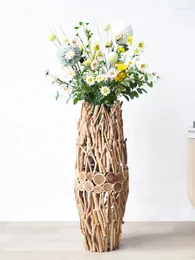 Vases Creative Wooden Floor Large Vase Decoration Living Room Floral Arrangement Nordic Simple Dried Flower Glass