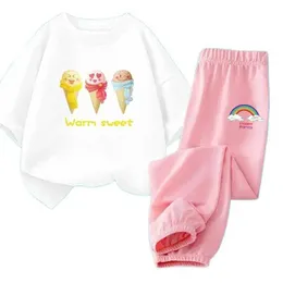 Set di abbigliamento Nuovi bambine di moda estiva Set di abbigliamento per bambini pantaloni da gelati carini 2 pezzi/set per bambini abbigliamento per bambini abbigliamento atletico2405