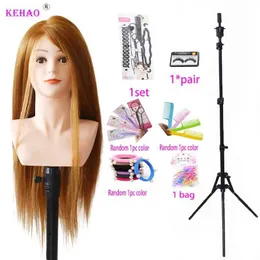 Mannequin Heads New Maniquin Head High Level 80% True Hair Human Model with Shoulder Blonde Doll Used for Training and Tripod Q240510