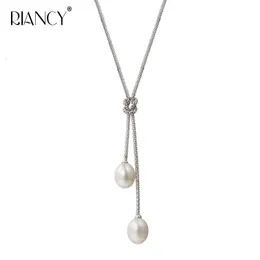 Fashion Natural Freshwater Pearl Ciondolo per donne 925 Sterling Silver Double Necklace Chain Bridal Gift 240507