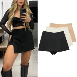 Hxao czarny krótki solidny asymetryczny asymetryczne szorty z wysokim talią spódnica mini mini lato kobieta panie skortych