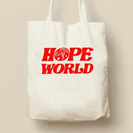 Borsa di stoccaggio Tote Bag Aesthetic Korean Hope World Cotton Canvas Spalla White Shopper Handbag Harajuku Shopping in tessuto femmina