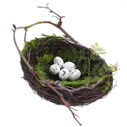 Decorative Flowers Artificial Birds Nest Bird With 5 Eggs Rattan Decoration Small Ornament For Home