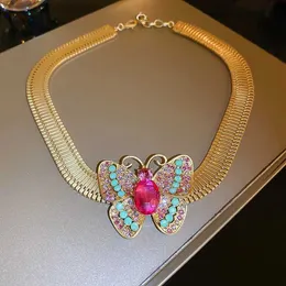 Подвесные ожерелья Minar Punk Candy Colortones стразы бабочки крылышки подвесной ожерелье Золотое широкое цепь сети ожерелья для женщин ожерелья для женщин