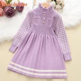 Vestidos de menina 2024 Autumn Winter Girls Dress Kids Kids Princesa Sweater de tricotar roupas de Natal roupas de bebê 4-8 anos