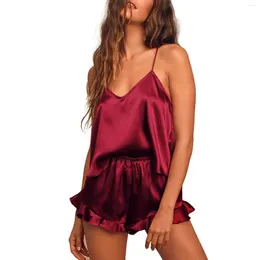 Damska odzież sutowa pijama mujer moda seksowna zawiesina solidny kolor dwuczęściowy satynowy piżamę plecak pijamas de