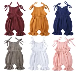 2024 Meninas garotas Romper de verão Solid Cotton Cotton Sleesess Lace Gumpsuit Roupes Born Bot CuttFits Roupa Bodysuit para 0-3T 240511