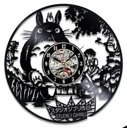 Wall Clocks Studio Ghibli Totoro Wall Clock Cartoon My Neighbor Vinyl Record Clocks Watch Home Decor Christmas Gift For Children Y1295047