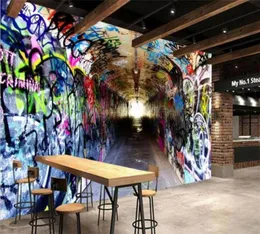 Papel de parede de parede de parede 3d personalizado moderno túnel vintage acesso a graffiti paper cafe bar ktv restaurante decoração de personalidade murais164103788