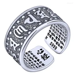 Cluster Rings Retro Buddhist Heart Sutra Proverbs Ring For Men Jewelry Fashion Male Adjustable Open Size Mantra Scripture Boyfriend