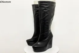 Rontic New Orvival Women Winter Platforma Kolan Buty Boczne kliny zamka obcasy okrągłe palce czarne buty swobodne kobiety plus rozmiar 52088845316