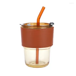 Muggar 2024 Senaste modehem och kontor Straw Glass Water Cup Juice Cylindrical Straight Drinking Anti Scald Mug Coffee