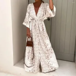 Lässige Kleider Maxi Kleid Schöne Boho Retro Print 3/4 Flare Sleeve Beach Hauttouching