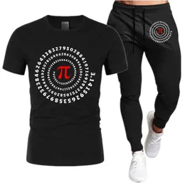 Men's Tracksuits Pi symbol sketch printing mens sportswear short sleeved T-shirt fitness jogging pants summer set two-piece Q2405010