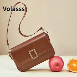 DrawString Volass Cowhide Small Square Bag Women Luxury äkta läder One Shoulder Messenger Påsar Solid Mångsidig Crossbody Handväska