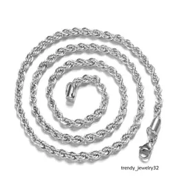 Sterling Sier 2mm Twisted Halat Zincir Kolyeleri Kadınlar Moda Hiphop Takı 16 18 20 22 24 inç