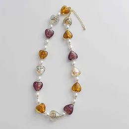 Naszyjniki wiszące Minar moda słodko kolor szklany serce perłowaty naszyjnik z koralikami dla kobiet ins geometryczne dławiki naszyjniki