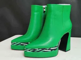 여성 부츠 패션 인쇄 여성 039S 발목 2022 가을 겨울 새로운 두꺼운 하이힐 플랫폼 포인트 발가락 신발 녹색 장미 1677334