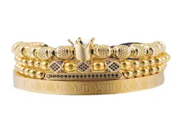 Luxus Royal King Bracelet Set Kupferperlen CZ Charms Edelstahl Bangel Macrame Herren Armbänder Armreifen für Männer Schmuck 7108611