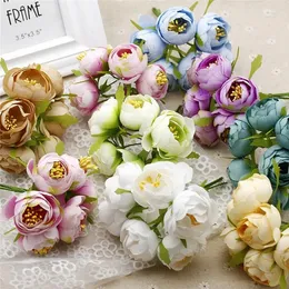 Decorative Flowers 6pcs/lot 4.5cm Silk Roses Tea Bag Stamen Artificial Simulation DIY Wreath Handmade Wedding Gift Box Decoration MG003