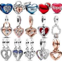 925 стерлинговые серебро подгонки Pandoras Charms Bracelet Beads Charm Infinity Double Love Heart Split Charm