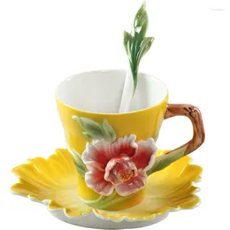 Tassen 150 ml Kaffeetasse Email Farbe Bone China Tasse Schale Löffel Festes Geschenk Keramikgetränk