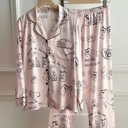 Heimkleidung süße Kleidung Sommer Frühling Nachtwäsche Pyjamas 2pcs Hemdpanzer Girl Langarm Nachtwäsche Süßes Cartoon Print Pyjamas Set