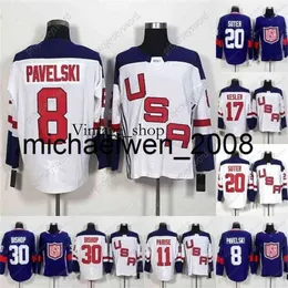 Vin Weng Dünya Kupası Boş Takım ABD Hokey Formaları 8 Joe Pavelski 11 Zach Parise 17 Ryan Kesler 20 Suter 30 Ben Bishop Dünya Kupası Hokey Jersey