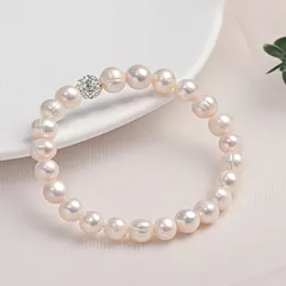 89 mm perle d'acqua dolce naturale per le perle ovali filo ovale con corda elastica Bracciale perle zircone zircone Braggle Bangle Fashion Fashion for Women 240423