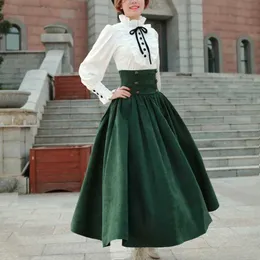 Ubranie etniczne Vintage Rand Rand Rande Biała koszula Zielona wysoka osłona skórzana skórzana okładka francuska europejska odzież Lolital2405