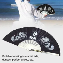 Dekorativa figurer tai ji fan dubbel drake tryck handhållen hög klack kinesisk stil bärbar prop hantverk rostfritt stål ribb fällning för