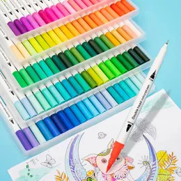 12-100 PCS Renkli Sanat İşaretçisi Çizim Manga İşaretçileri Çizim Set Çift Kafa Suluboya Boya Fırça Kalem Malzemeleri Kırtasiye 240430