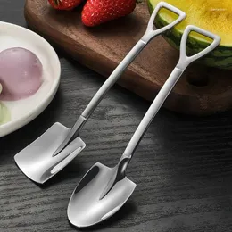 Spoons 304 Creative Retro Shovel Coffee Spoon Stainless Steel Dessert Watermelon Ice Cream Tip Flat