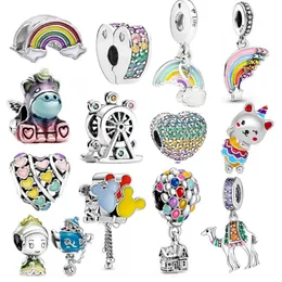 925 Sterling Silver Fit Pandoras Charms Bransoletka Koraliki Charm Nowy produkt Kolor Rainbow Balloon Heart