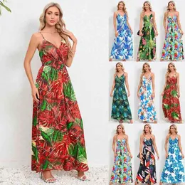 Lässige Kleider Vintage Floral Langes Kleid Böhmen sexy v Hals Rückenfreien halffreien Strand