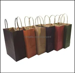 Gift Wrap Event Party Supplies Festive Home Garden 40st Fashionable Kraft Paper Bag With Handshop BagsChristmas Brown Packi8079357